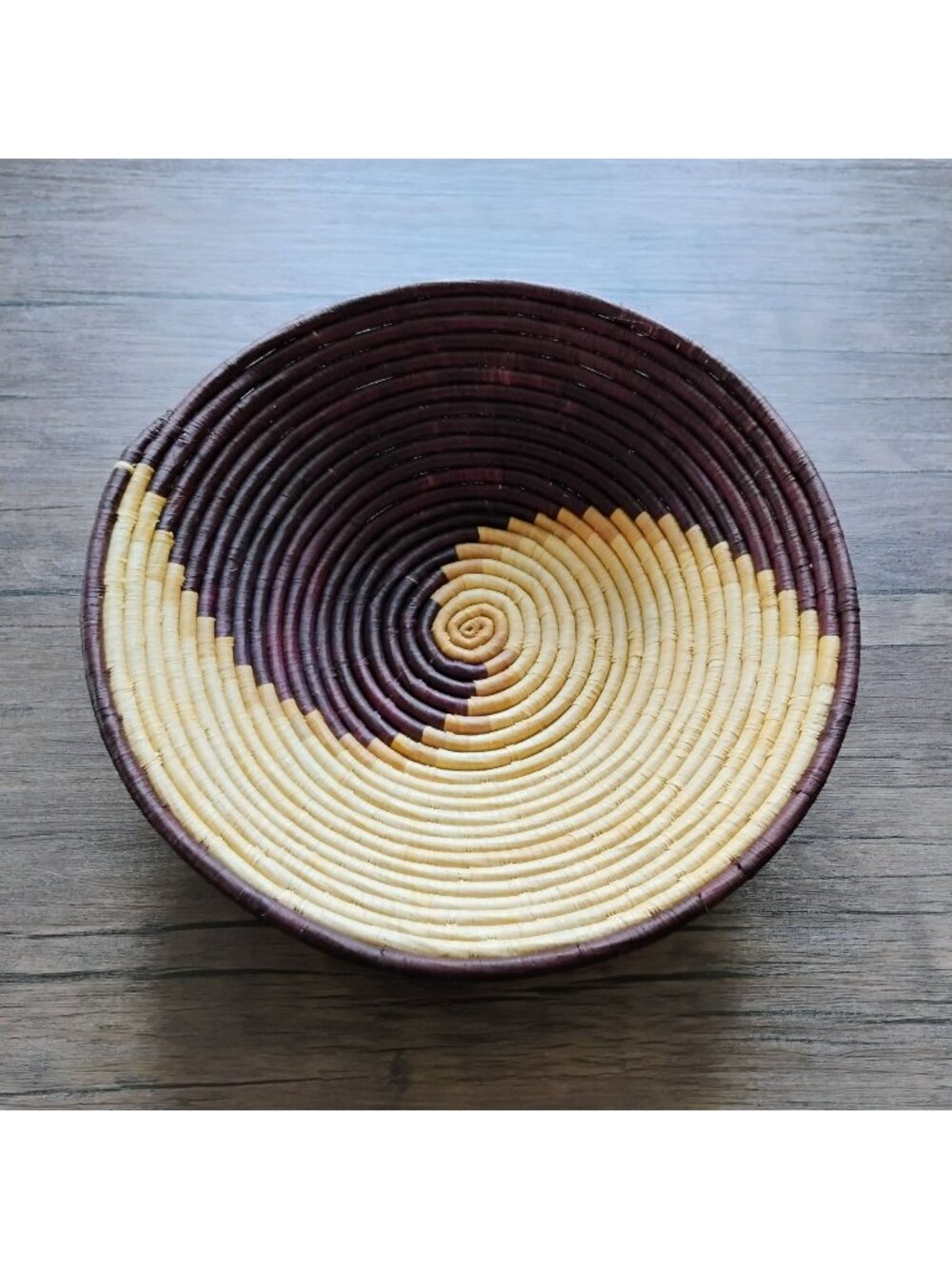 Handwoven African Coil Basket Bowl With Spiral Design - Natural & Brown 12"